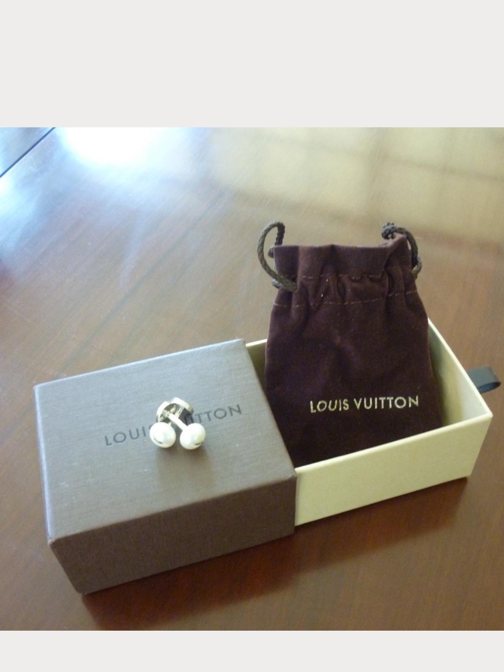 Louis Vuitton White Pearl and Gold-Tone Stud Earrings